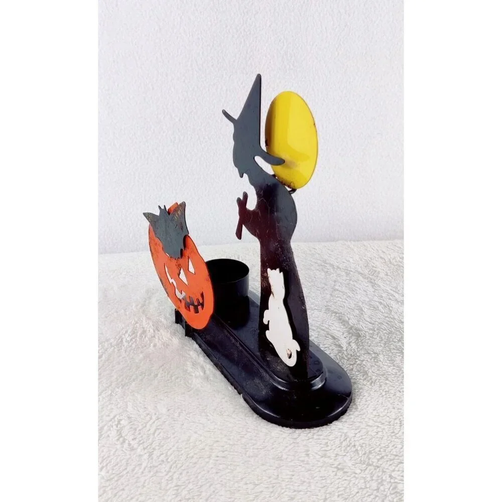 Halloween Vintage Tealight Metal Witch Cat Pumpkin Moon Classic Style Colors 90s